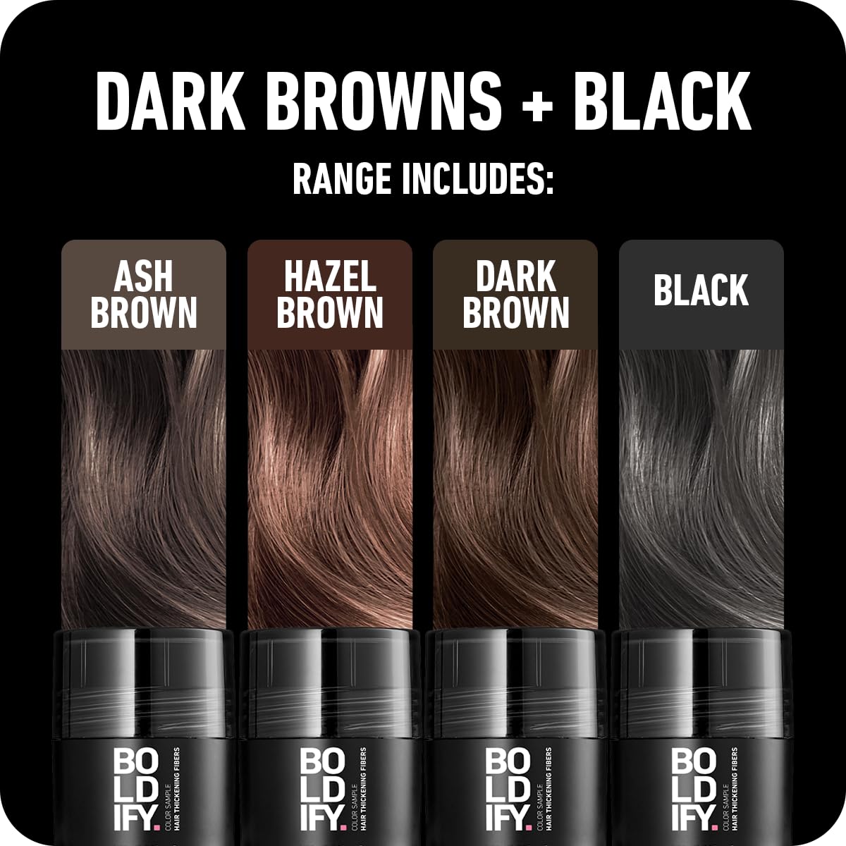 Boldify Hair Fibers Color Sample Kit - Fill In Thinning and Fine Hair for an Instantly Fuller, Thicker Look - 14 Shades for Women & Men - Dark Browns + Black