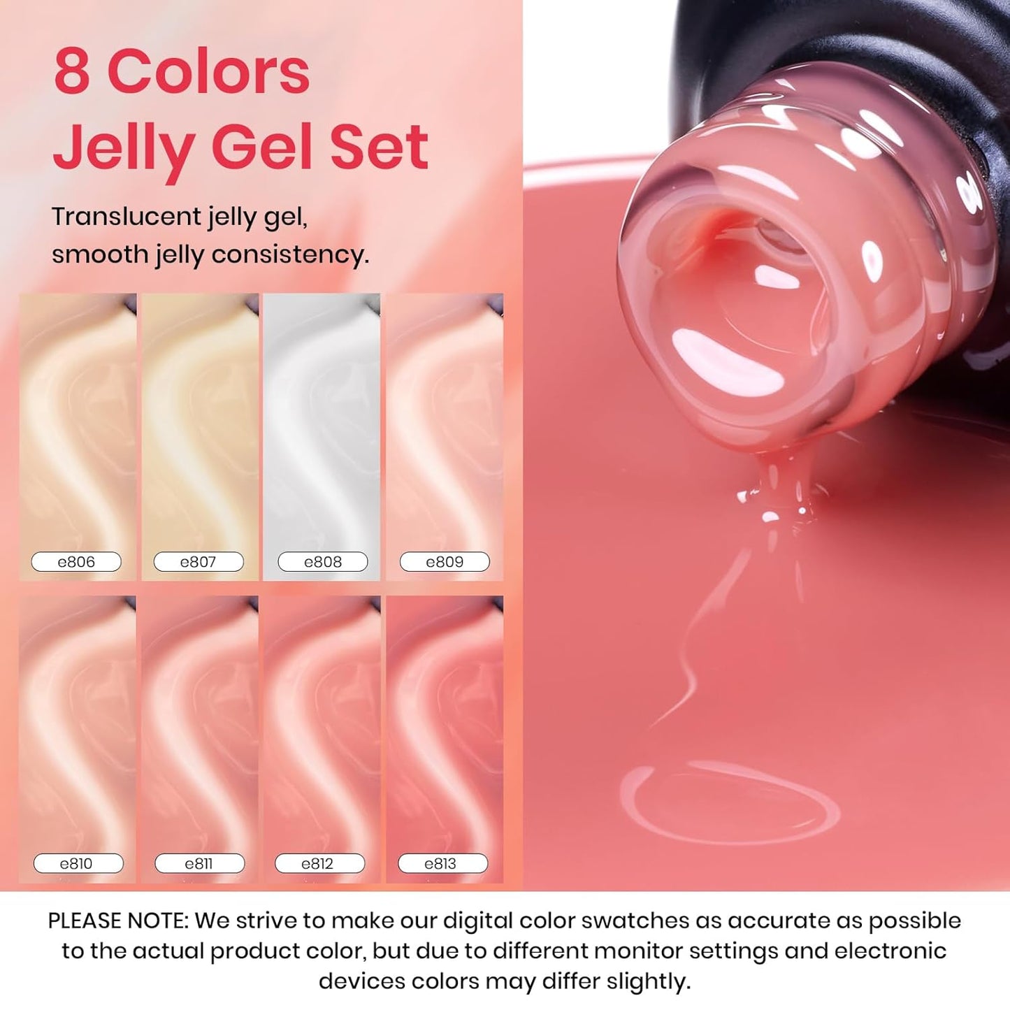 Beetles Jelly Gel Nail Polish Set, 8 Colors Nude Pink Neutral Sheer Milky White Gel Polish Kit Translucent Effect Spring Summer French Nail Art Nail Concealer Soak Off UV Manicure Gift for Women