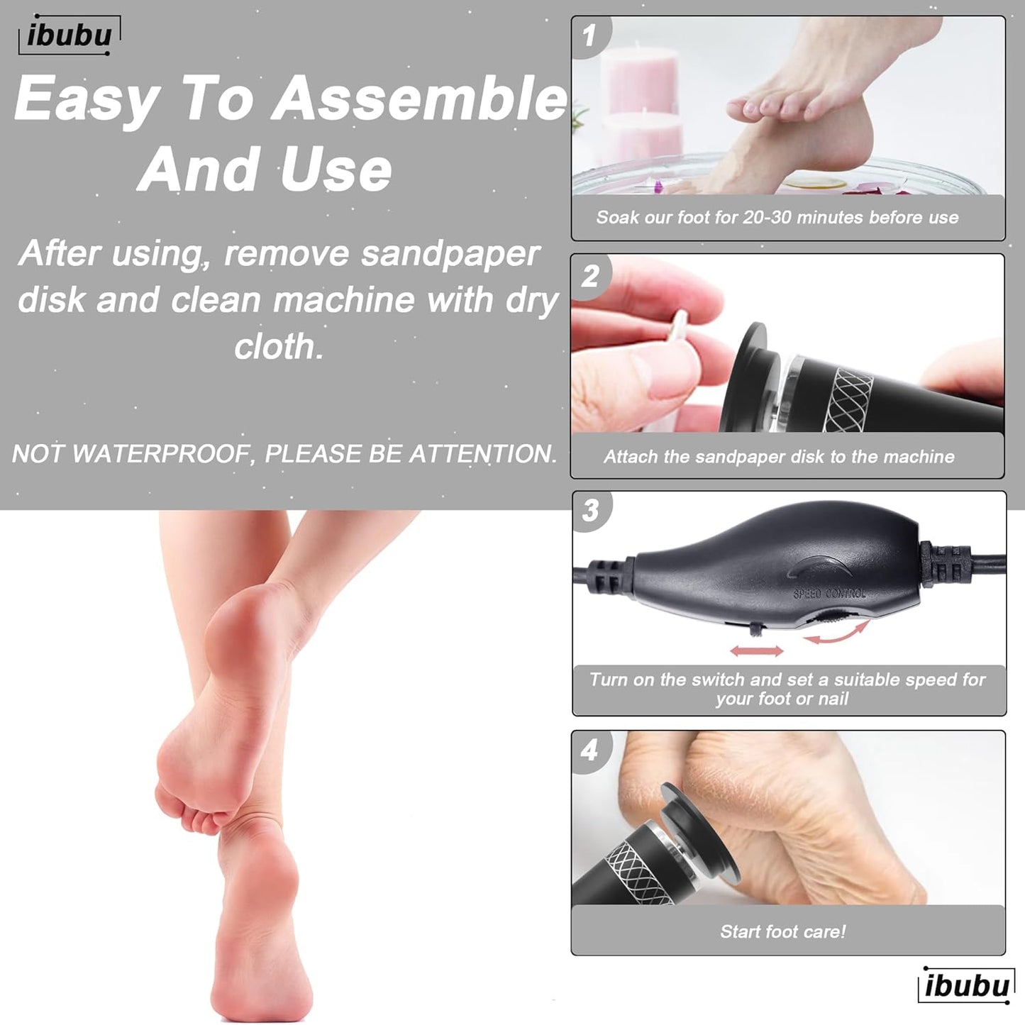 Upgrade Electric Feet Callus Remover Professional Powerful Foot File Pedicure Grinder Sanders 24V Power 1200RPM Speed Adjustable for Dead Dry Crack Skin Calluses (Black)