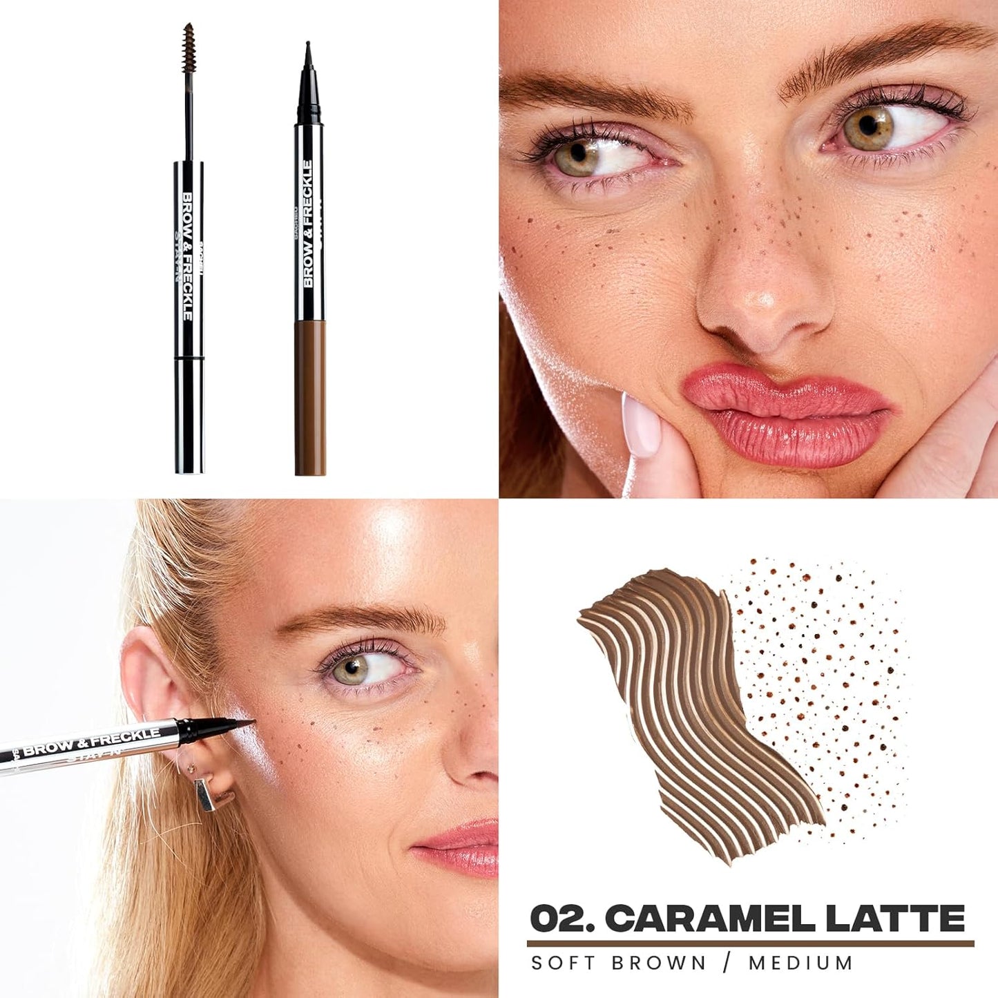 Sacheu Brow & Freckle STAY-N Tinted Eyebrow Gel & Faux Freckle Pen — 2-in-1 Longwear Water Resistant Brows Tint, Cruelty-Free & Vegan, Caramel Latte