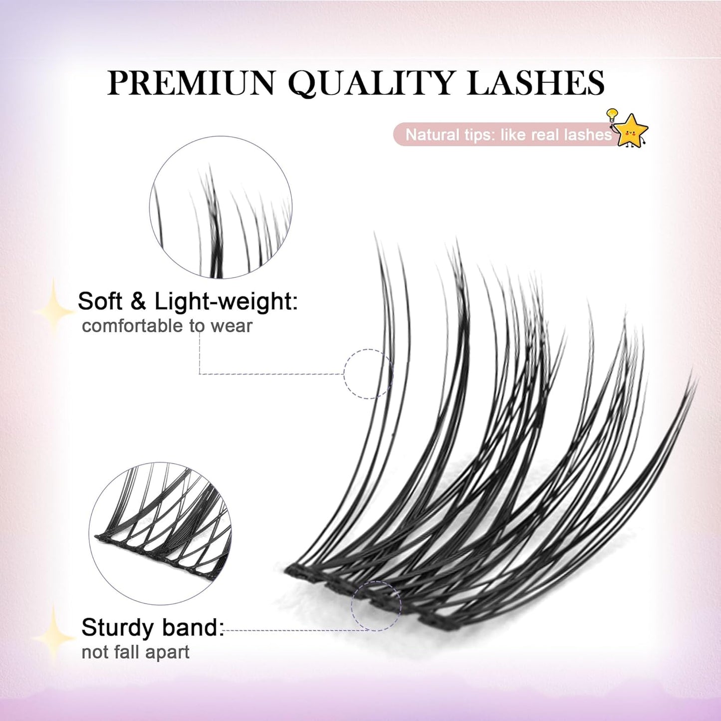 GAQQI Lash Clusters, GQ19 Individual Lashes 168pcs C Curl, DIY Lash Extension 12mm Length Only False Eyelash Clusters, Natural & Wispy Lash Wisps (GQ19,C Curl,12mm)