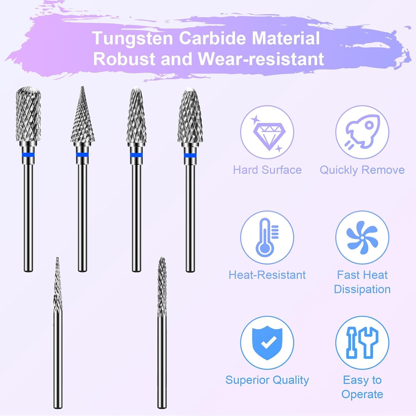 6 Pack Nail Drill Bits for Acrylic Nails, 3/32" Shank Drill Bits for Nails Professional Electric Cuticle Drill Bit, Cuticle Cleaner Nail Gel Polish Remover Tool for Home Salon Nail Bits-Blue