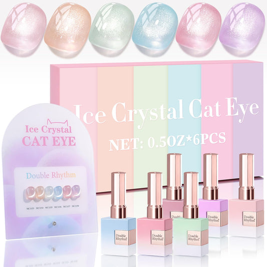 Double Rhythm Cat Eye Gel Nail Polish Set of 6 Same Color Same Bottle 0.5 Oz Shimmer Glitter with Magnet Holographic Reflective Magnetic UV Nail Polish Kit (Silver Nude Pink Blue Purple-T6-28) | alldaygood beauty