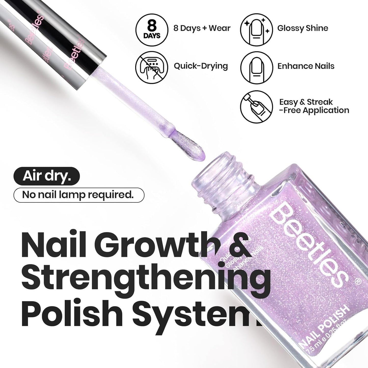 Beetles Glitter Nail Polish Set 6 Colors Glitter Fairy Gleam Quick Dry Nail Polish Shimmer Pink White Green Blue Purple Nail Lacquer Kit Fingernail Polish Diy Nail Art Gift For Women Girls