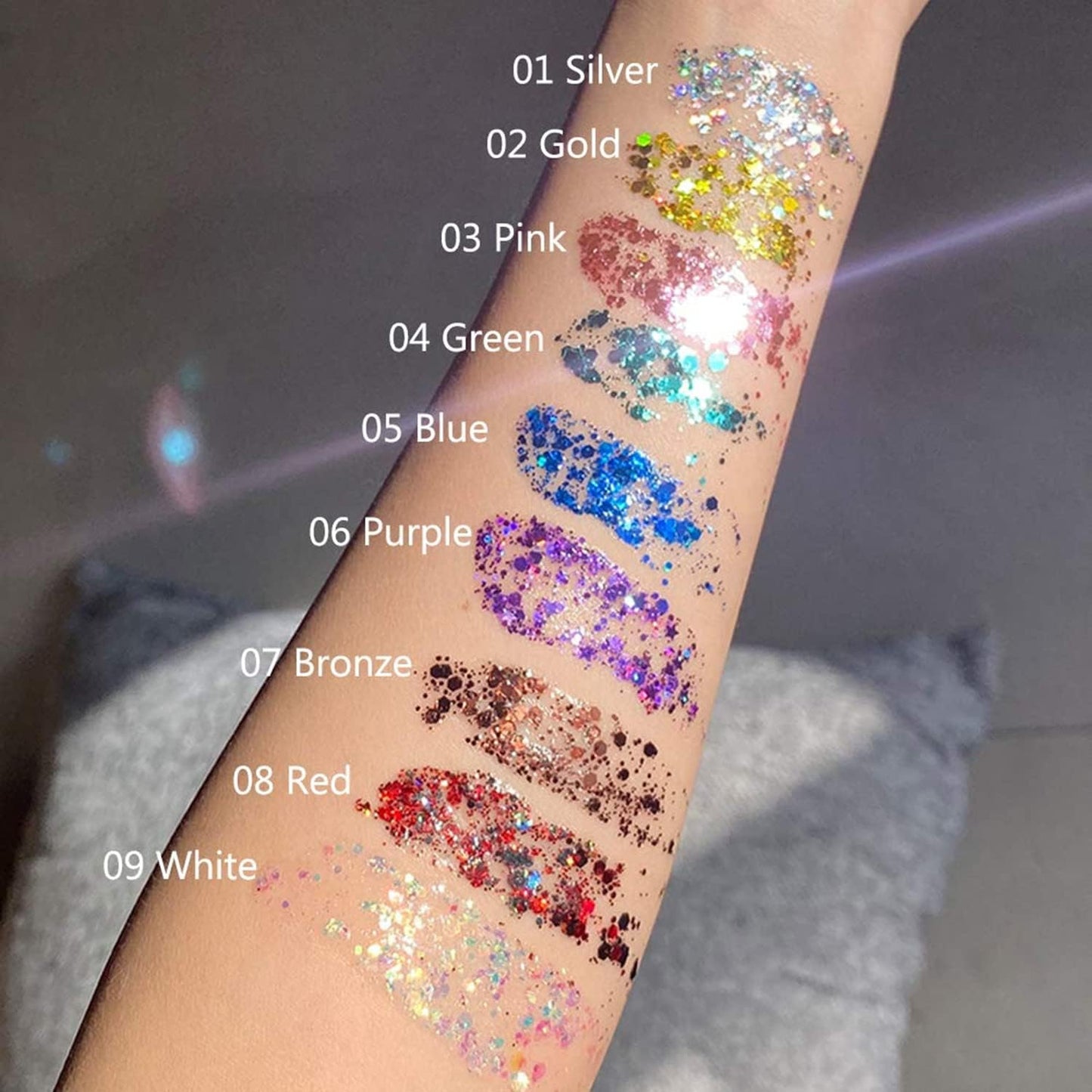 MAEPEOR Chunky Face Body Glitter Gel 19 Colors Mermaid Sequins Holographic Body Glitter Gel Long-Lasting Festival Makeup Glitter Paint for Face Body Hair Nails (30g, 01 Silver)