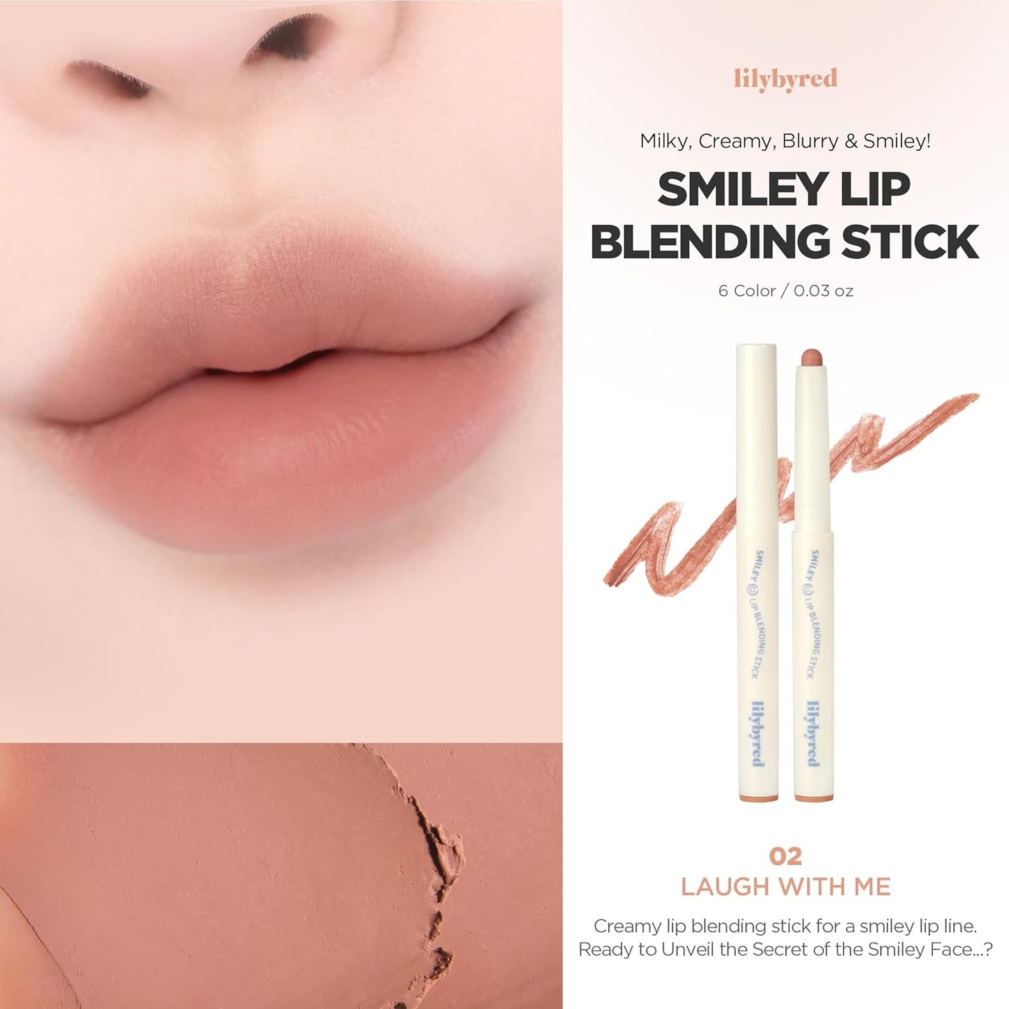 lilybyred Smiley Lip Blending Stick | Korean 3-in-1 Multi-Use Lip Liner, Smooth Creamy Texture, Long-Lasting Matte Finish, Soft Blur Effect, Precision Contour Pencil, 0.028 oz. (02 Laugh with Me)