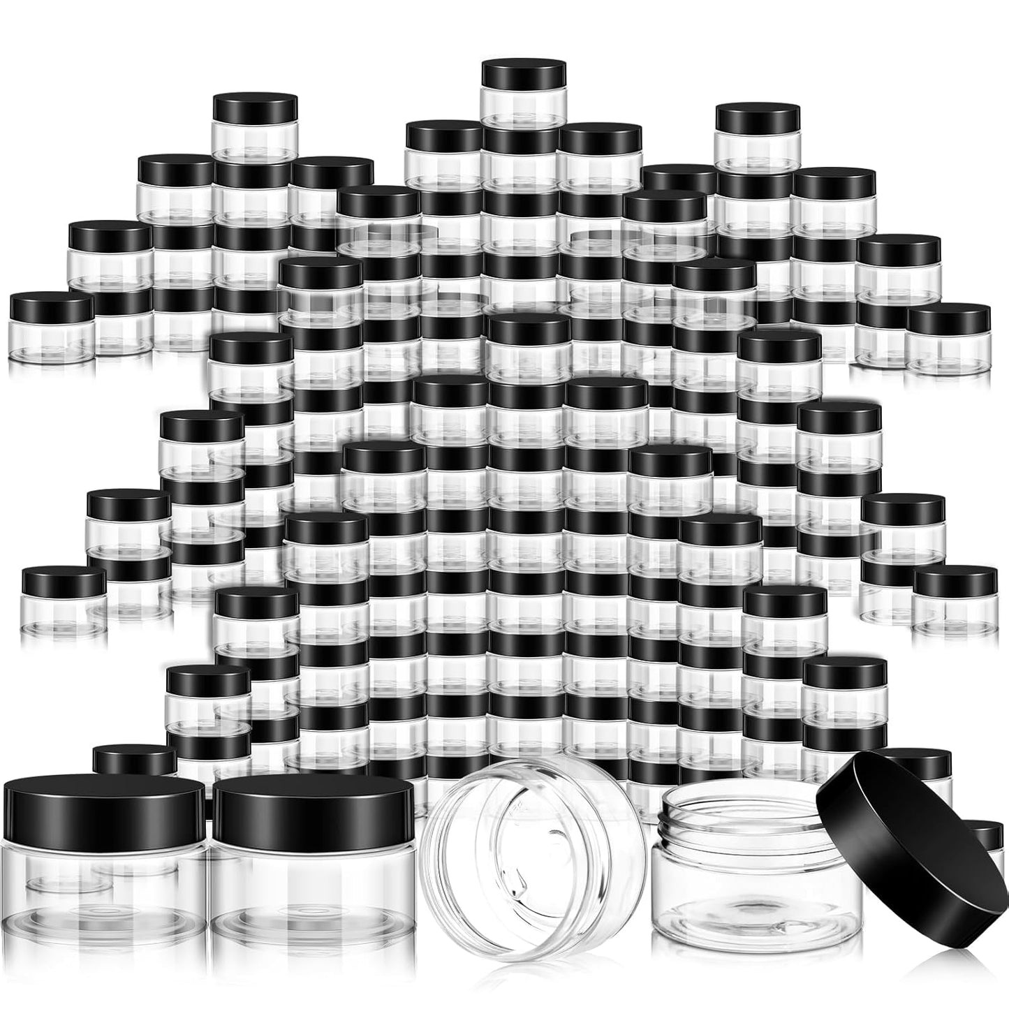 200 Pcs 2 oz Black Plastic Container Cosmetic Jars with Lid Round Plastic Jars Small Travel Containers for Storage Makeup Creams Lotion Ointments