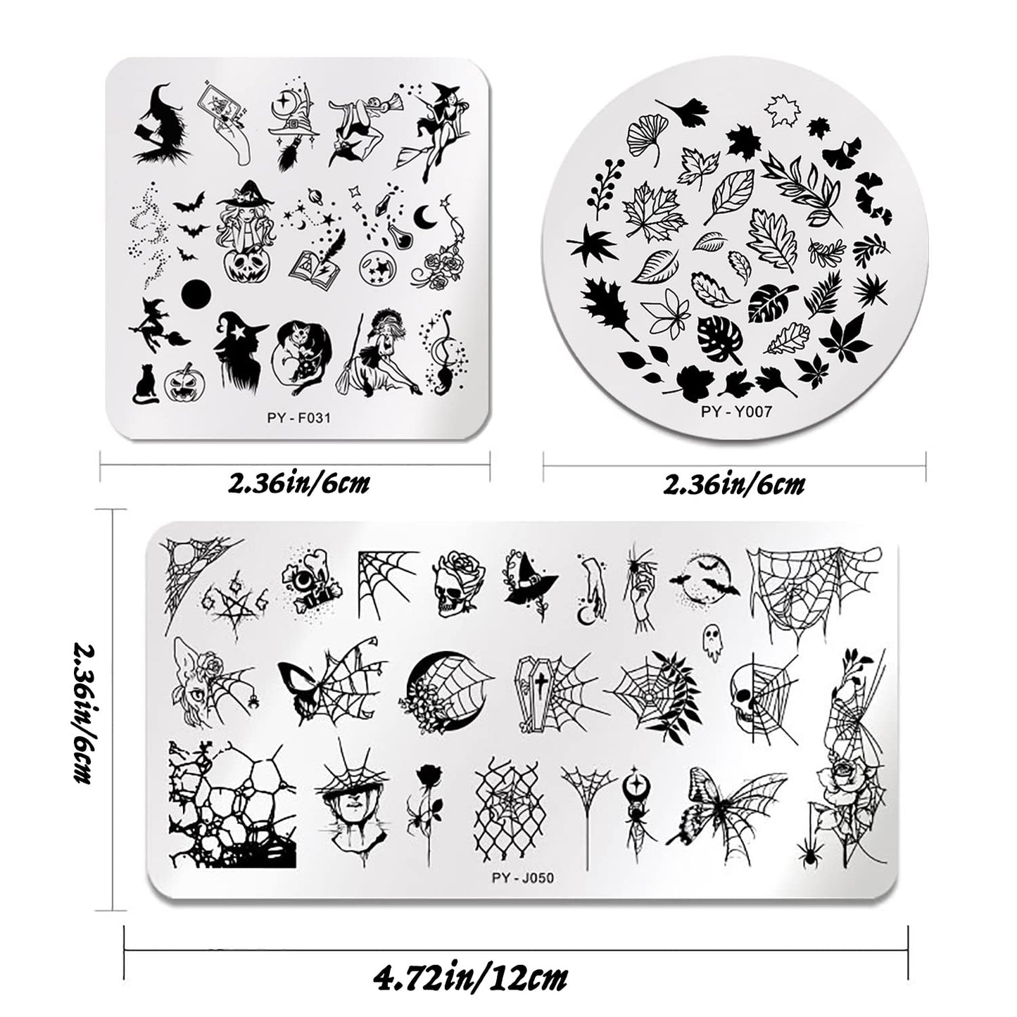 6Pcs Halloween Nail Stamping Plates Fall Maple Leaf Nail Stamper Template Kit Ghost Bat Skull Spider Web Design Nail Decorations Supplies