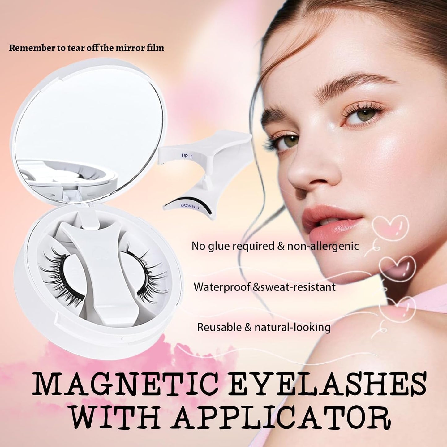 Lumentes Magnetic Eyelashes, Lumentes Magnetic Eyelashes with Applicator, Reusable No Glue Lashes, Natural Look Soft Comfortable Magnetic Lashes, Easy to Wear and Remove (Plume Black)