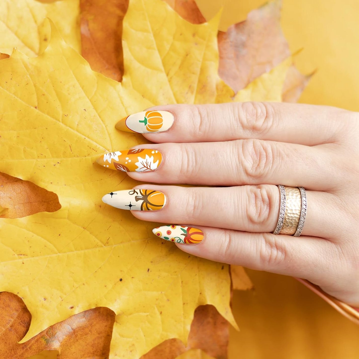 Whaline 6Pcs Fall Nail Plates Stamping Set Pumpkin Leaves Stamp Templates Nail Art Plates for Autumn Harvest Thanksgiving DIY Print Manicure Salon Design