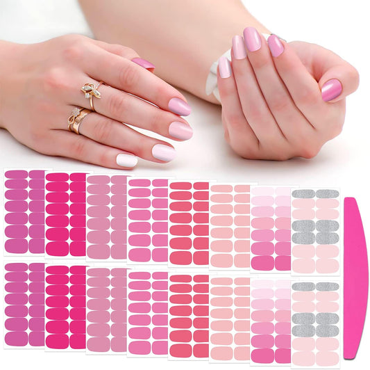 SILPECWEE Pink Nail Wraps for Women Nail Polish Strips Solid Color Glitter Self Adhesive Nail Polish Stickers Gel Nail Strips Fingernail Manicure Stickers with 1pc Nail File (16 Sheets) | alldaygood beauty