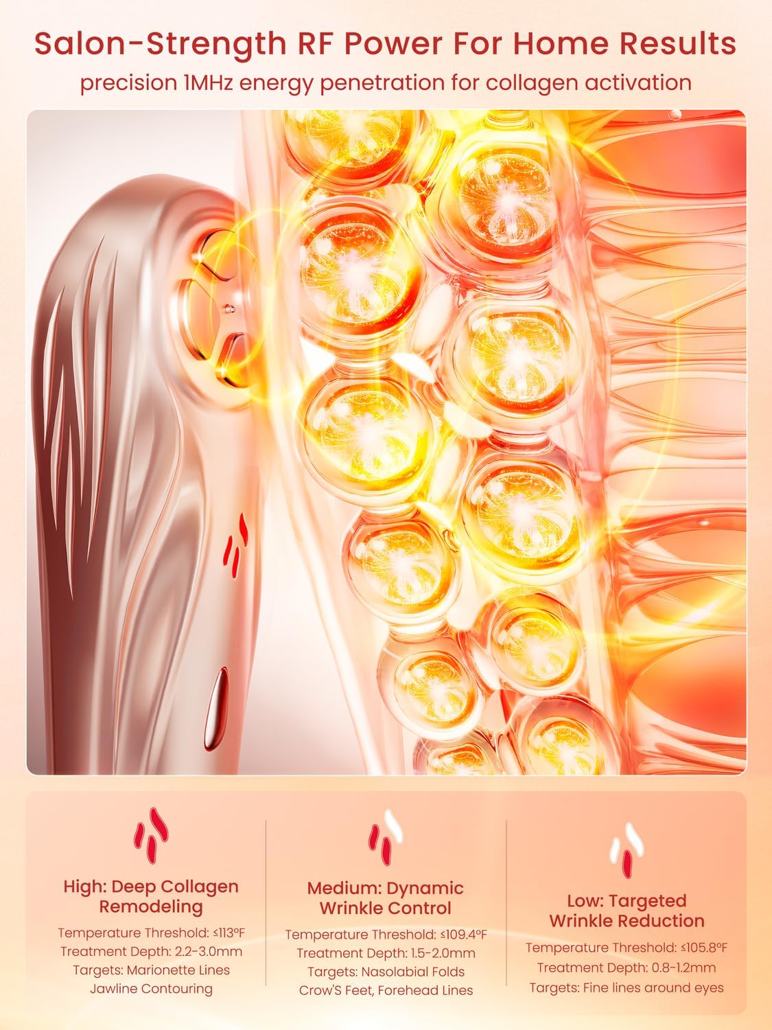 Radio Frequency Skin Tightening Device, Professional Wireless Home RF Face Machine for Anti-Aging, Wrinkle Reduction, Lifting, Firming with 3 Levels