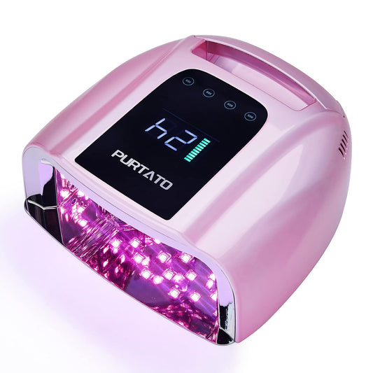 Professional Rechargeable 96W UV LED Portable Cordless UV Light for Nail Lamp Machine with Removable Stainless Steel Bottom,4 Timer Setting and Smart Sensor Nail Dryer (Plating Pink) | alldaygood beauty