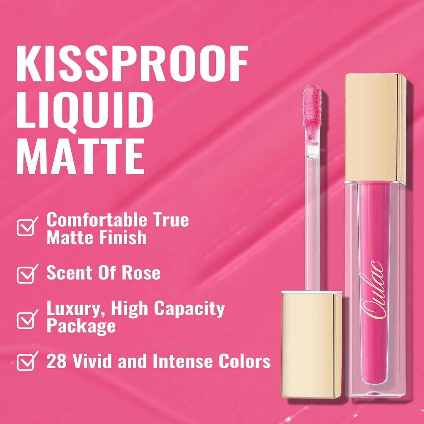 Oulac Matte Liquid Pink Lipstick for Women, Long Lasting Lipstick Waterproof Lip Stain, No Transfer, Creamy High Pigmented Formula with Rose Oil, Vegan & Cruelty-Free, Pink M09