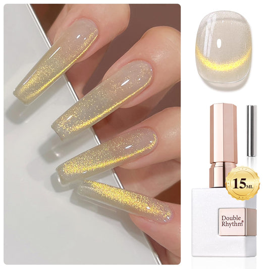 Double Rhythm Jelly Glass Cat Eye Gel Polish with Magnet 15ML Holographic Glitter Shimmer Translucent Sheer Color Magnetic Nail Polish Salon DIY at Home (MC1106) | alldaygood beauty