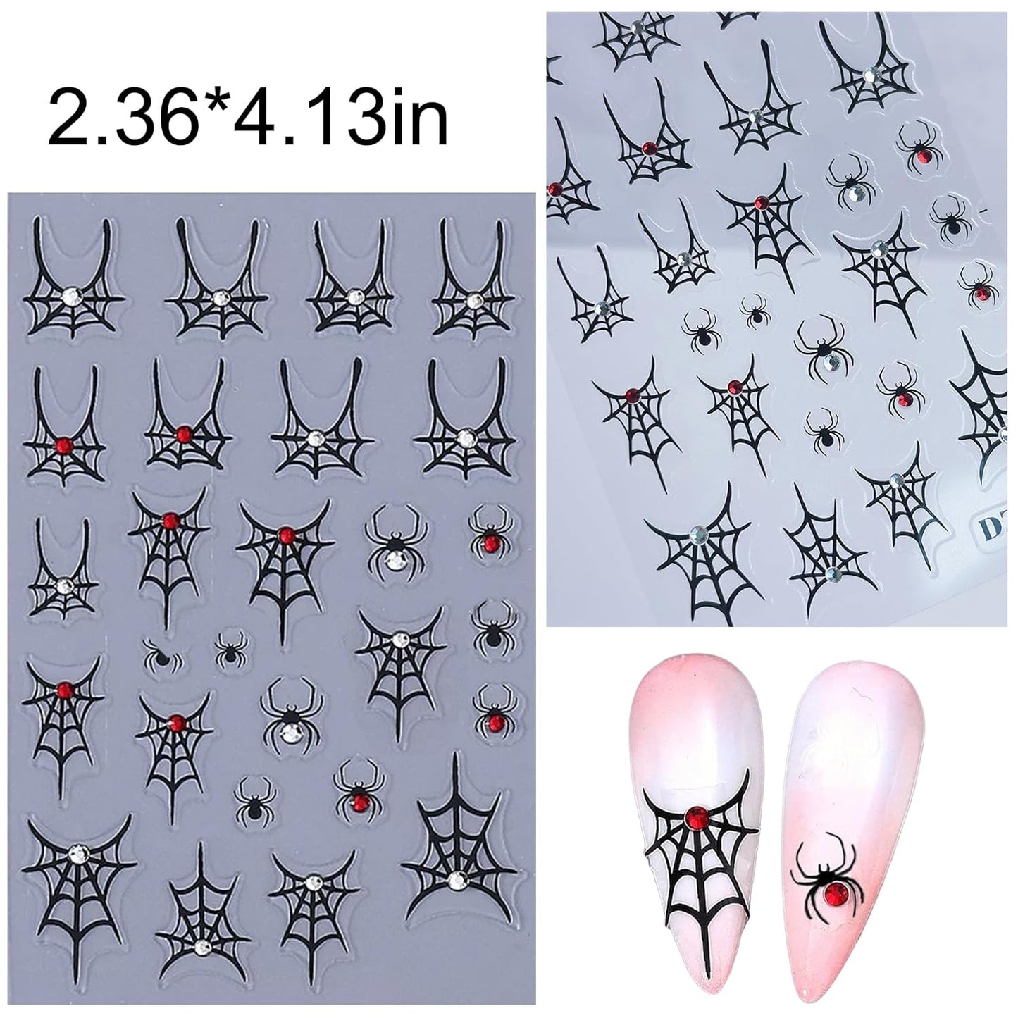 SILPECWEE 6 Sheets Halloween Nail Art Stickers, 3D Metal Nail Stickers Diamond Spider Web Nails Art Design Decal Manicure Sticker for Women Girl DIY Holiday Decoration