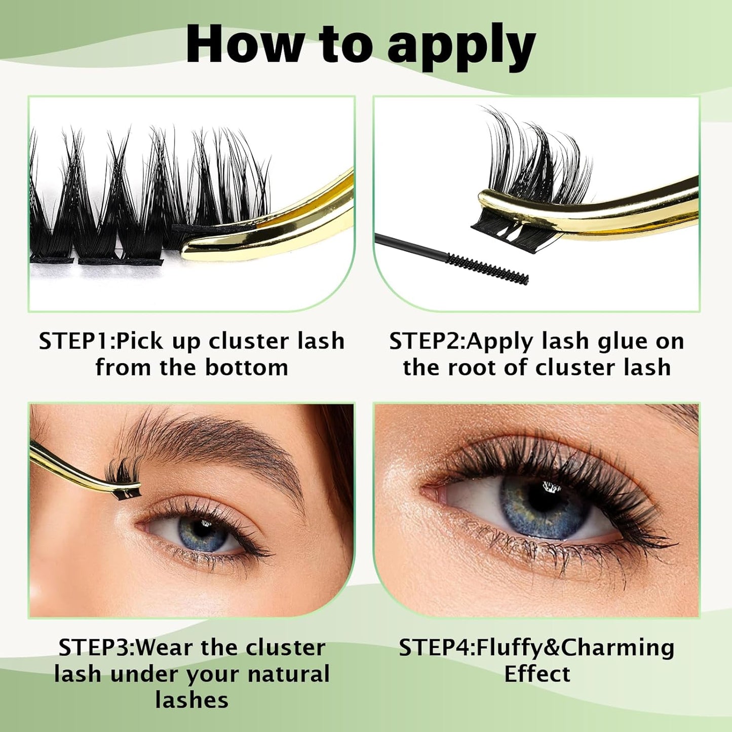 Lash Clusters 96pcs Individual Lashes Y10 D Curl 12mm Cluster Lashes KEYYOU Volume Wispy Lash Extension Soft&Comfortable Easy DIY at Home(Y10,D-12mm)
