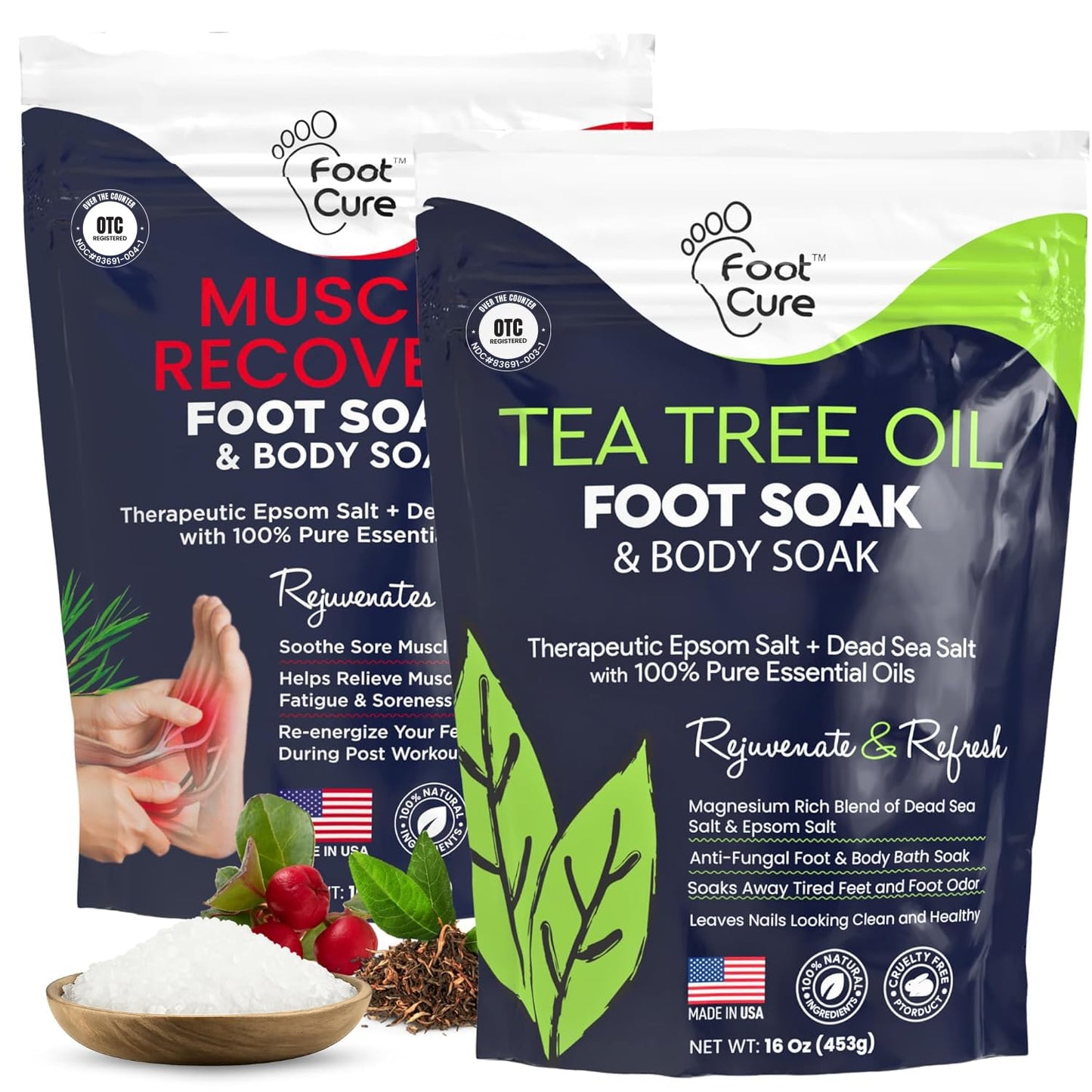 Tea Tree Oil & Muscle Foot Soak with Epsom Salts - All-Natural Salts for Post-Workout Recovery - Softens Calluses, Soothes Sore & Tired Feet, Foot Odor Control, Spa Pedicure, Made in USA, Pack of 2