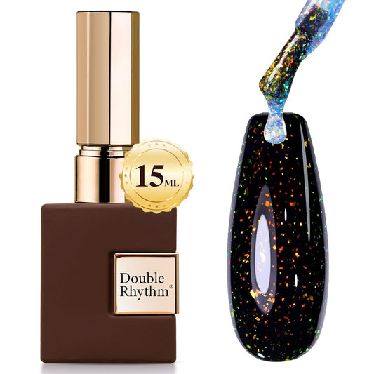 Double Rhythm 15ML No Wipe Gel Top Coat Base Coat Iridescent Glitter Shimmer 2 in 1 Nail Polish Soak Off Manicure DIY Home Salon (AURORA TOP COAT 6) | alldaygood beauty