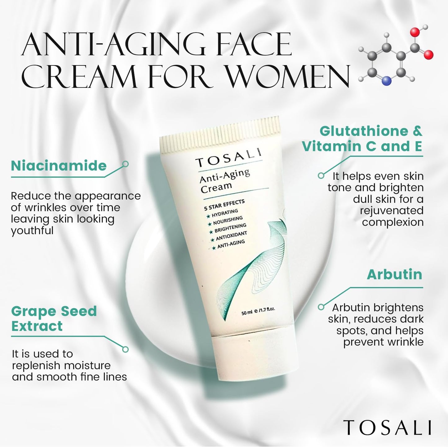 Anti Aging Face Cream for Women, 1.7 oz - Niacinamide Cream, Hydrating Face Moisturizer with Multivitamins - Day & Night Cream for Face with Anti Aging Effect, Skin Care for All Skin Types