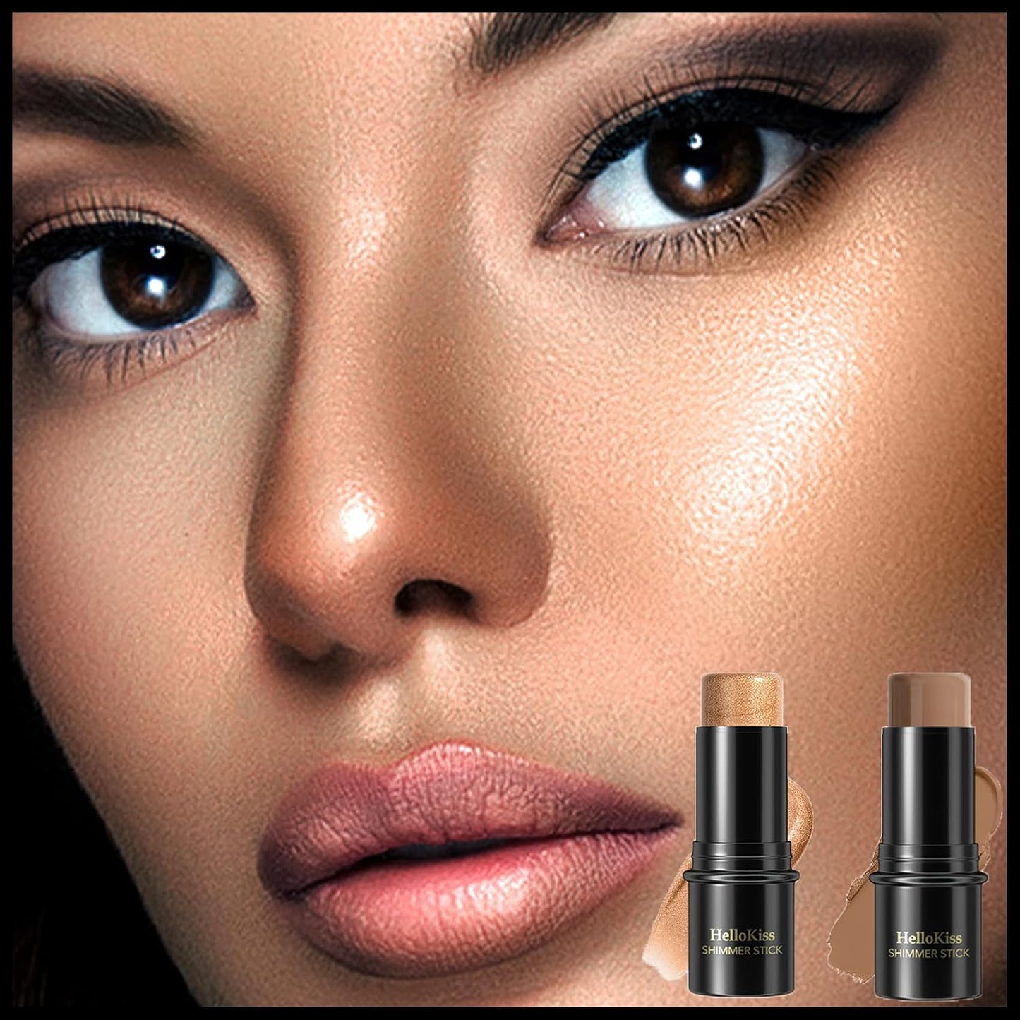 MIELIKKI 2Pcs Cream Contour Stick Makeup, Highlighter Stick and Bronzer Stick for Face Sculpting, Easy to Apply & Blend, Long Lasting, Waterproof, Matte Finish,0510