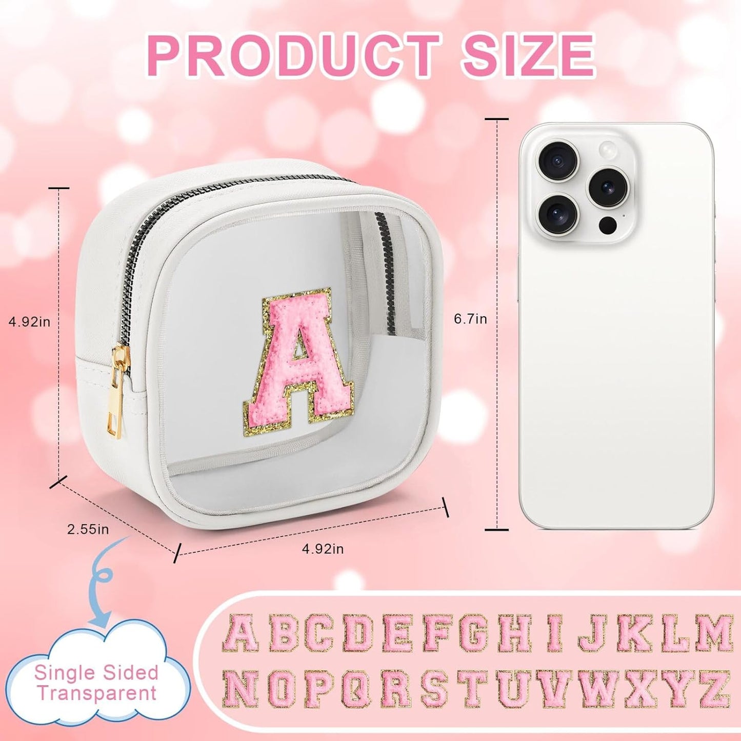 YOOLIFE Initial Make Up Bag Travel Toiletry Bag, Clear Makeup Bag Preppy Cosmetic Bags Organizer Travel Essentials Gifts for Women Teen Girlfriend Teacher Mom Birthday Mothers Day Gifts White Q