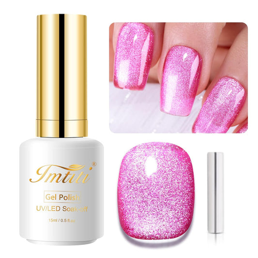 Imtiti Medium VioletRed Color Gel Nail Polish, 0.5 fl oz Holographic 9D Cat Eyes Glitter Magnetic Gel Polish with Magnetic Stick for Nail Salon | alldaygood beauty