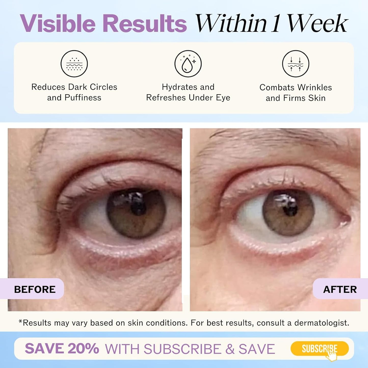 LilyAna Naturals Eye Cream for Dark Circles and Puffiness, Under Eye Cream for Wrinkles and Bags, Anti Aging Cream helps Improve Dryness; for Sensitive Skin 0.5 oz