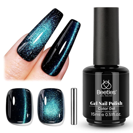 Beetles Chameleon Cat Eye Gel Polish - 15ML Blue Cat Eye Glitter Gel Polish 9D Magnetic Soak Off UV Shimmer Velvet Gel Mermaid Tears Series Nail Art DIY Manicure Gifts for Women | alldaygood beauty