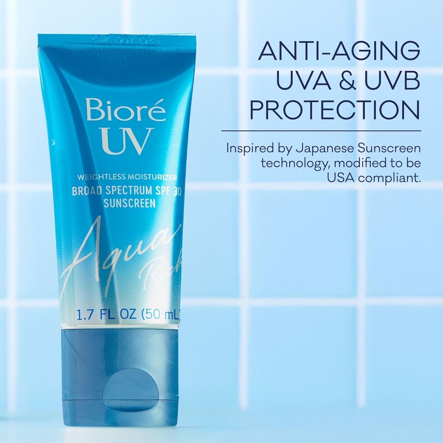 Biore UV Aqua Rich SPF 30 Daily Moisturizer Sunscreen for Face, For Sensitive Skin, Oil Free, Hyaluronic Acid, Vegan, Oxybenzone & Octinoxate Free, Dermatologist Tested, 1.7 Oz, 3pk