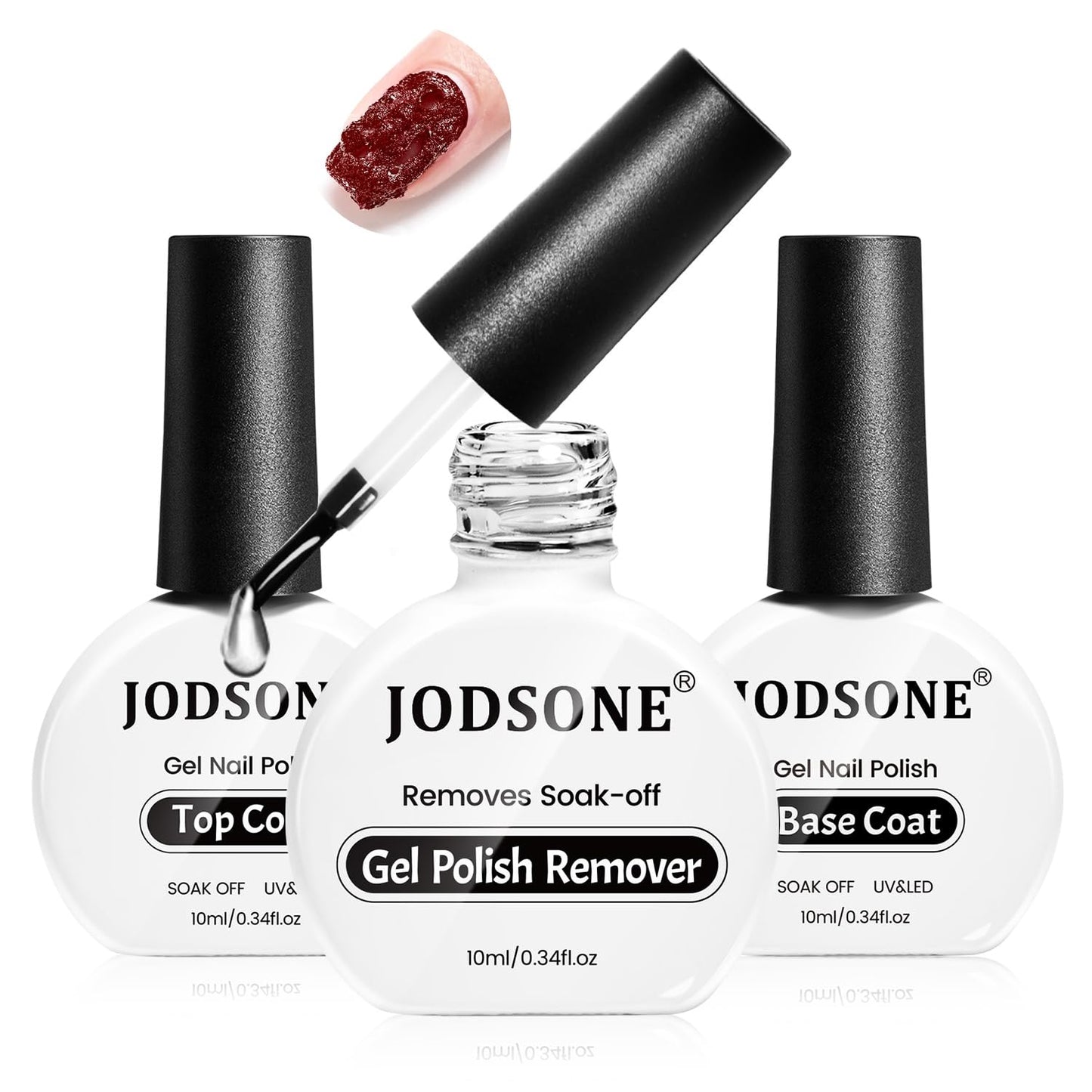 JODSONE 3Pcs 10ml Top and Base Coat Gel Nail Remover Set Gel Nail Remover for Quick and Easy at Home Removal U V Light Curing Required