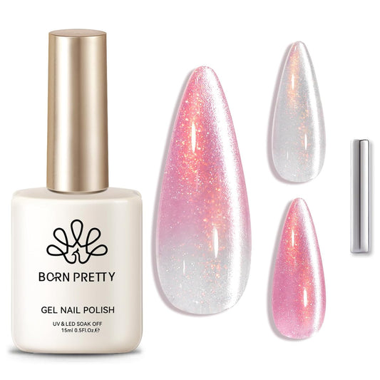 Born Pretty Cat Magnetic Eye Gel Nail Polish,Color Changing Pink Sliver Glitter Cat Magnetic Gel Nail Polish for Nail Art Manicure Salon DIY at Home 15ML | alldaygood beauty