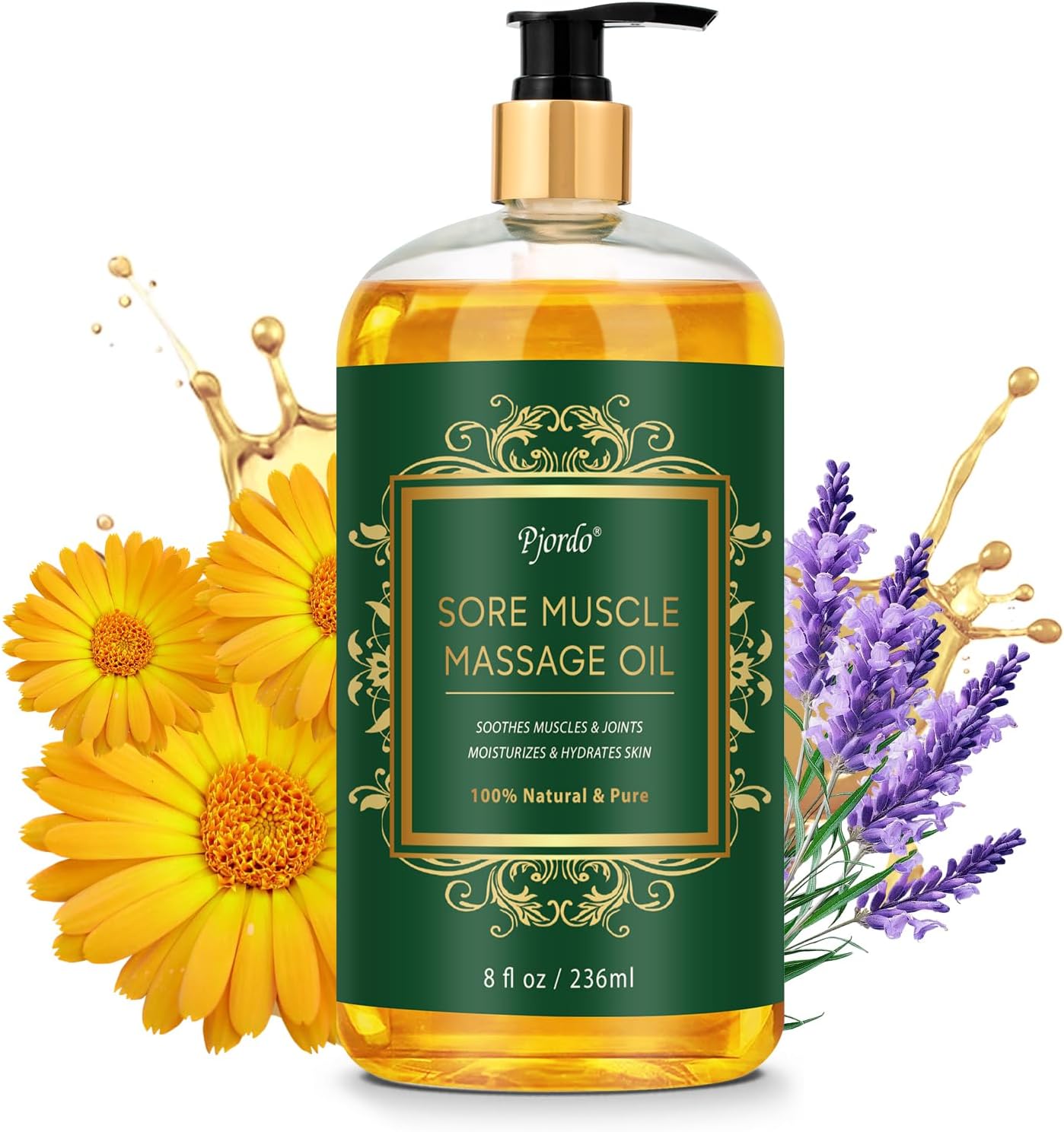 Sore Muscle Massage Oil for Massage Therapy, 8 FL OZ Natural Body Massage Oil with Lavender Oil, Arnica & Chamomile Extract, Soothes Muscle and Joint for Professional & Home Use