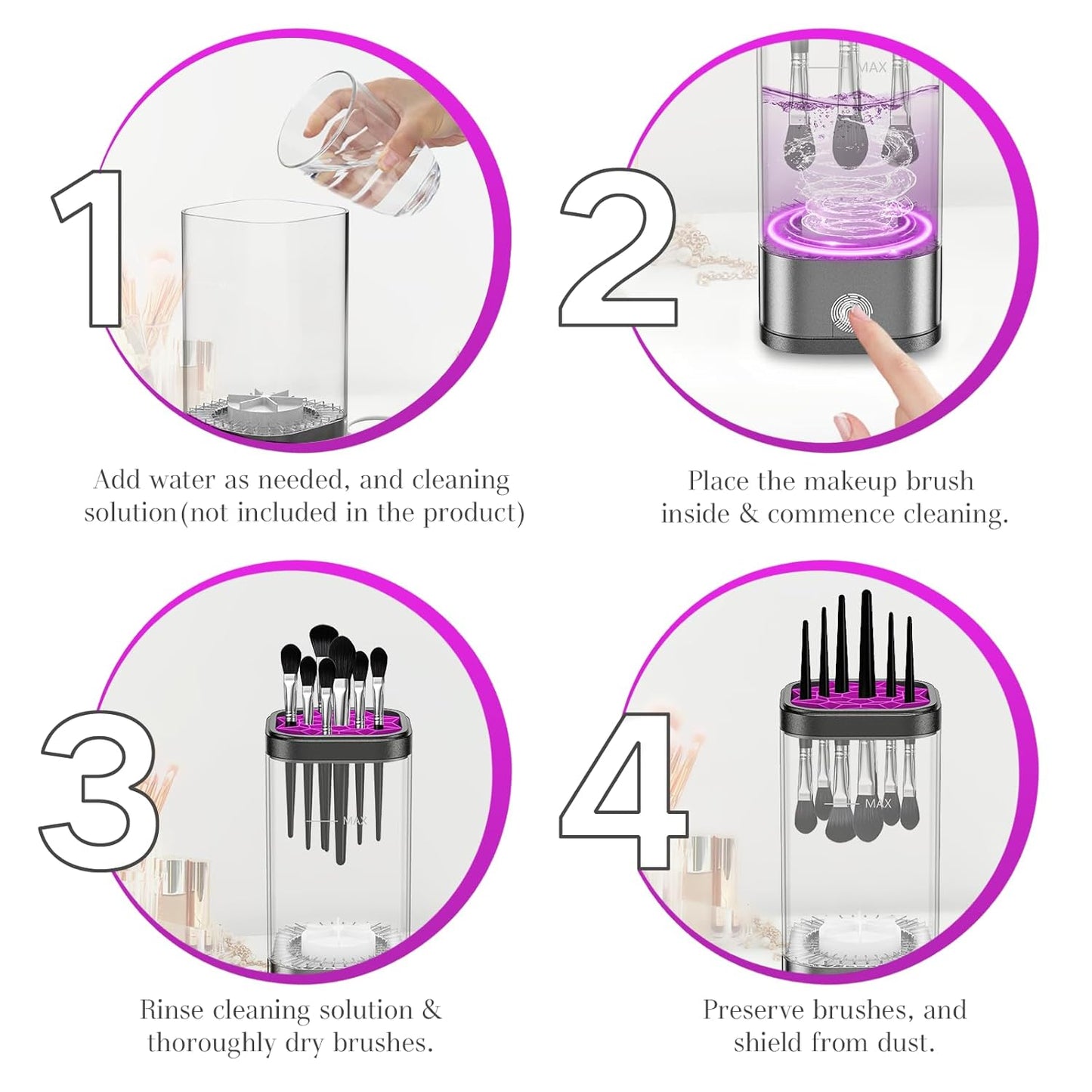 Electric Makeup Multi-Functional Cosmetic Brush Cleaner, Portable Automatic Makeup Brush Cleaning Solution With Dryer-Holder, Charger, USB-C cable, Beauty Gift for Women