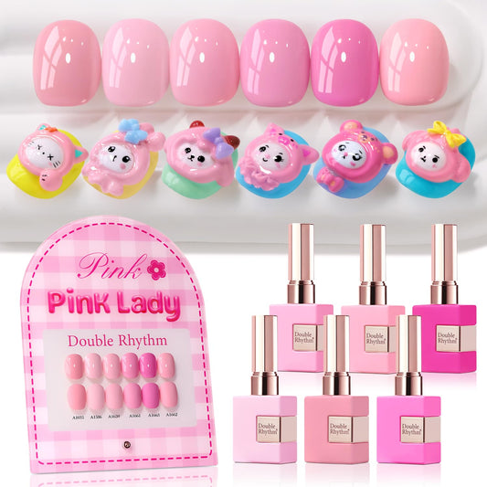 Double Rhythm 6 Pcs 15 ML Gel Polish Set Same Color Same Bottle Soak Off Gel Polish Kit Nail Art Manicure Salon DIY at Home for Women (Neutral Skin Pink Nude Beige -T6-53) | alldaygood beauty