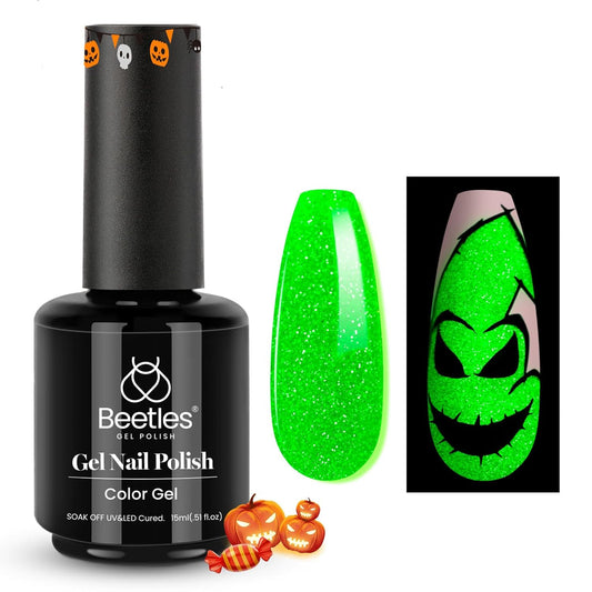 Beetles Halloween Gel Nail Polish, Luminous Green Glow in the Dark Gel Nail Polish Soak off Uv Led Nail Lamp Halloween Nail Art Manicure Salon DIY Home 0.5Oz | alldaygood beauty