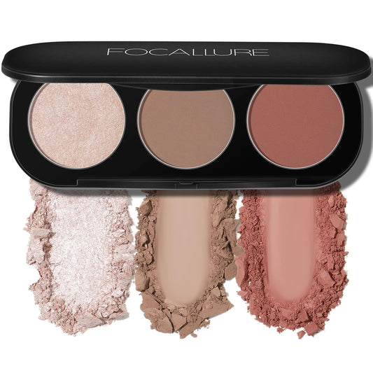 FOCALLURE Blush and Highlighter Palette,3 in 1 Contour Palette,Cruelty-Free Matte Bronzer Powder,Shimmer Illuminator Highlighters for a Glowing Look,#09 | alldaygood beauty