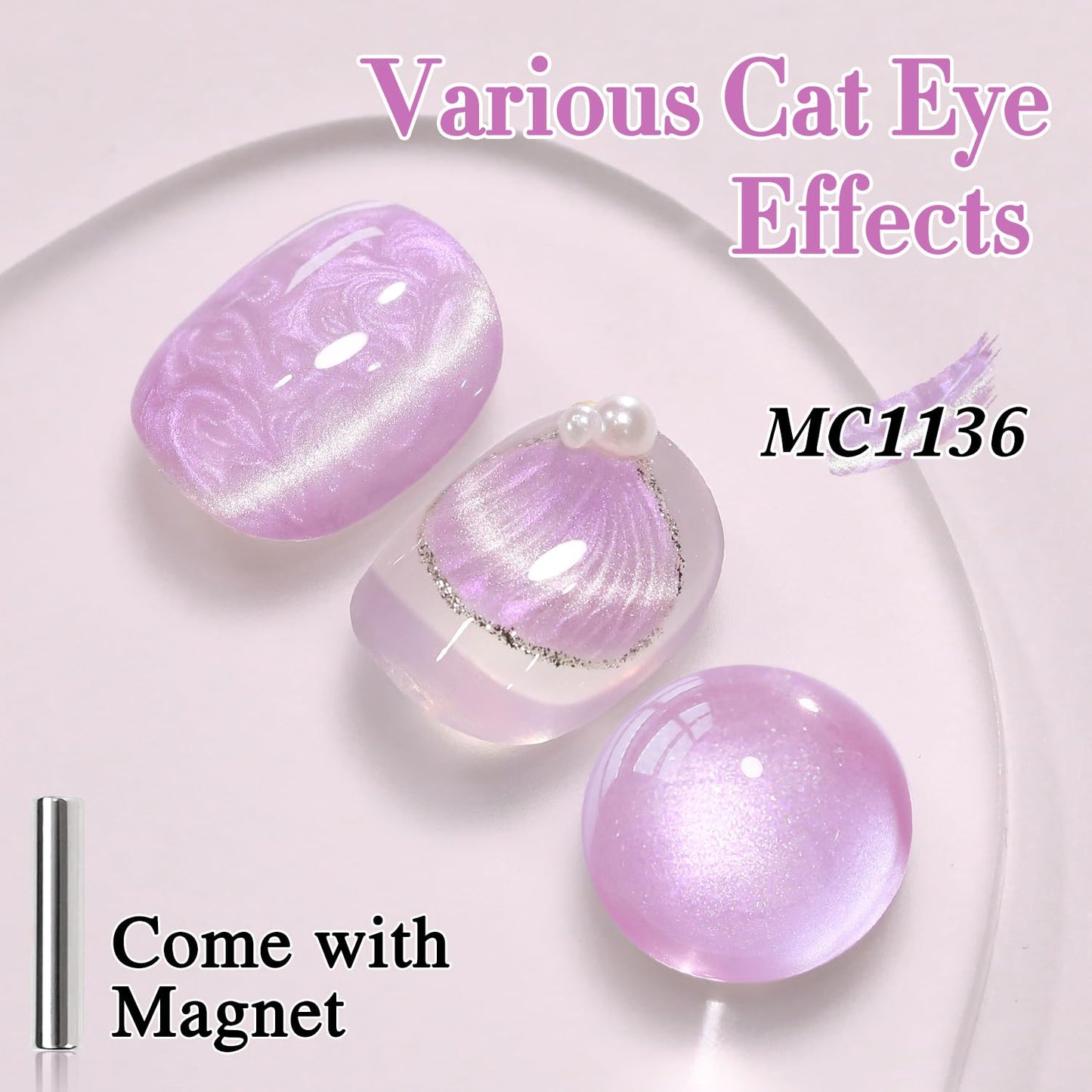 Double Rhythm 15ML Ice Glass Cat Eye Gel Polish with Magnet Holographic Glitter Shimmer Translucent Sheer Color Salon Soak Off Magnetic Nail at Home (Mermaid Purple-MC1136)