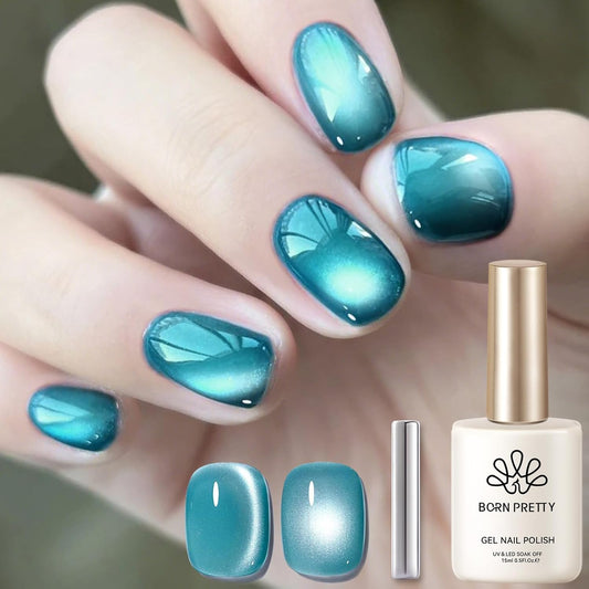 Born Pretty Cat Magnetic Eye Gel Nail Polish,Light Blue Lover Jelly Glass Magnetic Gel Polish,Glitter Soak Off Nail Art Salon Manicure Home Gift 15ml | alldaygood beauty