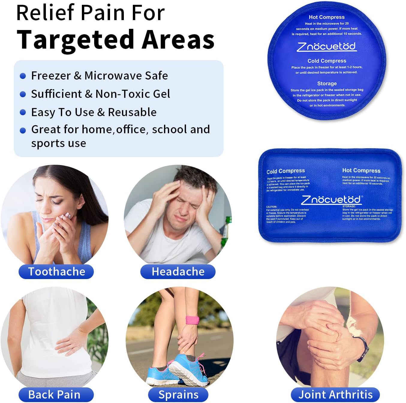 Gel Ice Pack for Injuries Reusable Soft Freezer Ice Bag with Strap- Hot Cold Compress Packs for Swelling Bruises Surgery Knee Shoulder Foot Back Ankle Neck Elbow Wisdom Tooth-2 Pack