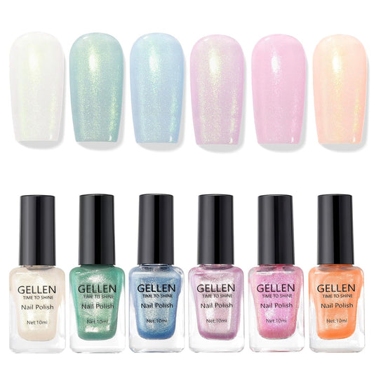 GELLEN Shimmer Pastel Nail Polish, Buildable Sheer Natural Regular Nail Polish Quick Dry Translucent 6 Colors Set for Acrylic Natural Nails Home Salon, Non Gel, Chip Resistant, Hema Free, Non-toxic | alldaygood beauty