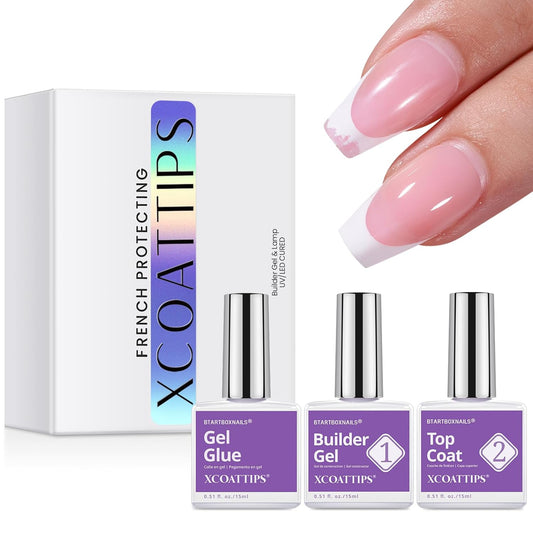 btartboxnails Nail Tips Builder Gel Set - 15ml Nail Tip Builder Gel 15ml Top Coat with Gel Nail Glue for French Tip Gel Nails 30+Days Long Lasting | alldaygood beauty