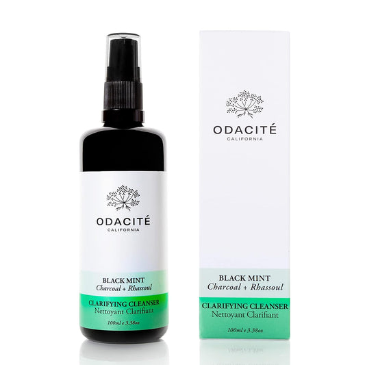 Odacité Facial Cleanser with Foam - Black Mint Activated Charcoal & Rhassoul Clay Glow Recipe - Facial Moisturizer with Deep Cleanse for Gentle Face Wash to Remove Dirt & Oil, 3.38 fl. oz. | alldaygood beauty