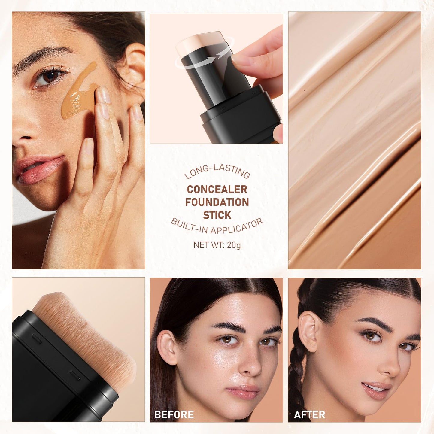 2PCS Long-Lasting Concealer Foundation Stick, Creamy Full Coverage, Hydrating Olive & Camellia Formula for Dark Circles (05deep wheat)