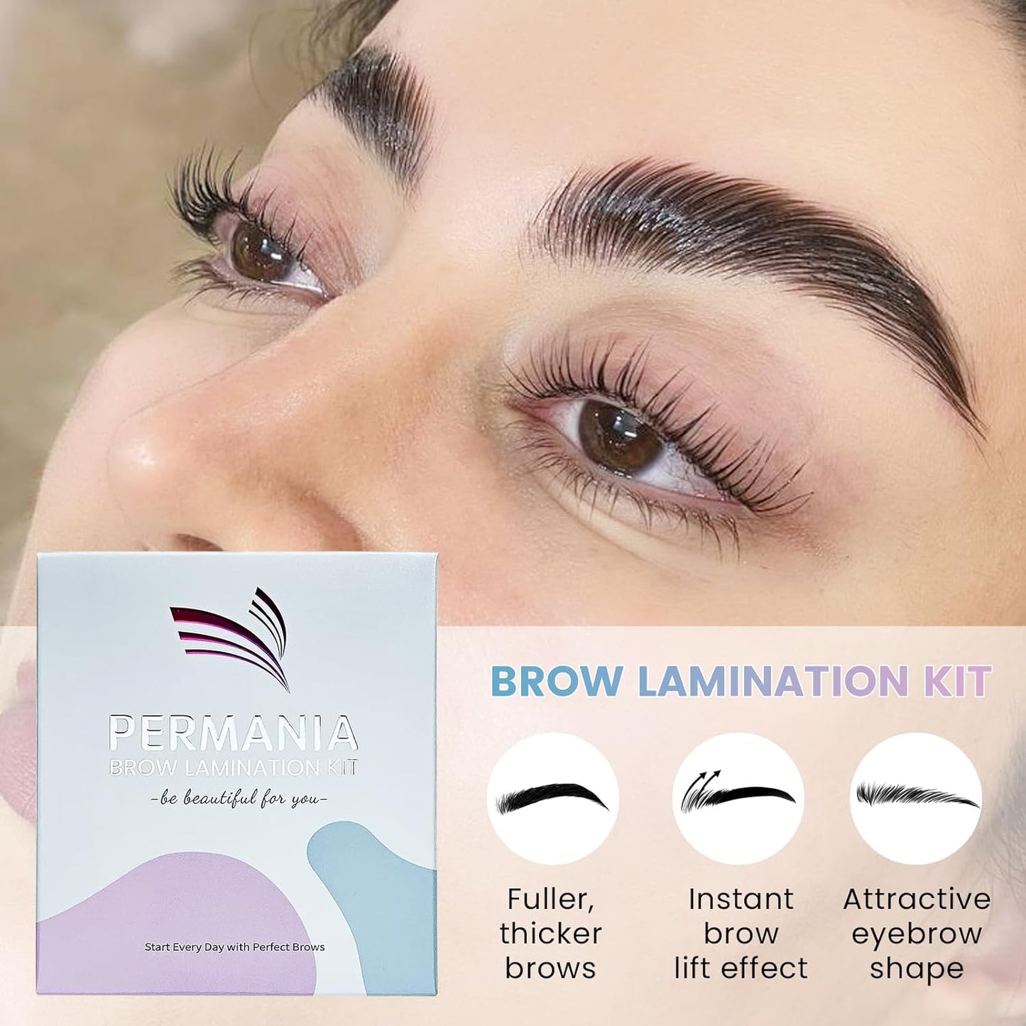 PERMANIA Brow Lamination Kit, Tube Design Instant Perm for Fuller & Thicker Eyebrows Salon Result lasts 4 weeks