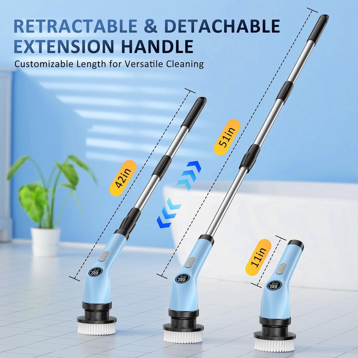 Electric Spin Scrubber Upgraded Battery with Extra-Long Runtime, IPX7 Waterproof Power Cleaner with 7 Brush Heads, 2 Speeds Adjustable Long Handle for Bathroom, Floor, Shower, Tile & Kitchen Cleaning