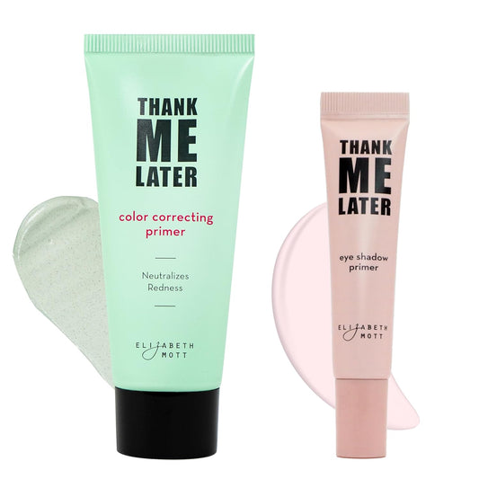 Elizabeth Mott Thank Me Later Color Correcting & Eye Primer Duo – Face Primer with Niacinamide for Redness Control & Smooth Makeup Base – Eye Primer for Long-Lasting, Crease-Free Eyeshadow – 30g + 10g | alldaygood beauty