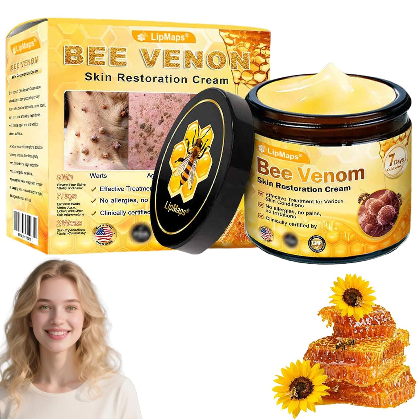 LipMaps Bee Venom Skin Restoration Cream, Bee Venom Skin Treatment Cream, Repair skin and Firming, Effective In Reducing Blemishes (1)