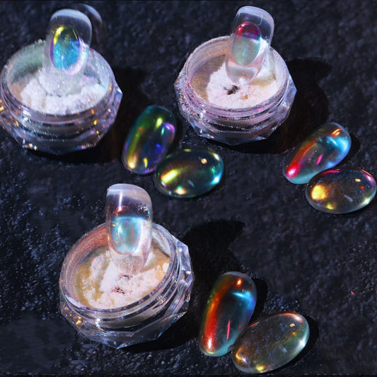 3 Boxes Ice Transparent Aurora Nail Powder Neon Rainbow Holographic Chameleon Powder Multi Chrome Iridescent Pigment Pearlescent Nail Art Glitters(Transparent#4#5#6) | alldaygood beauty