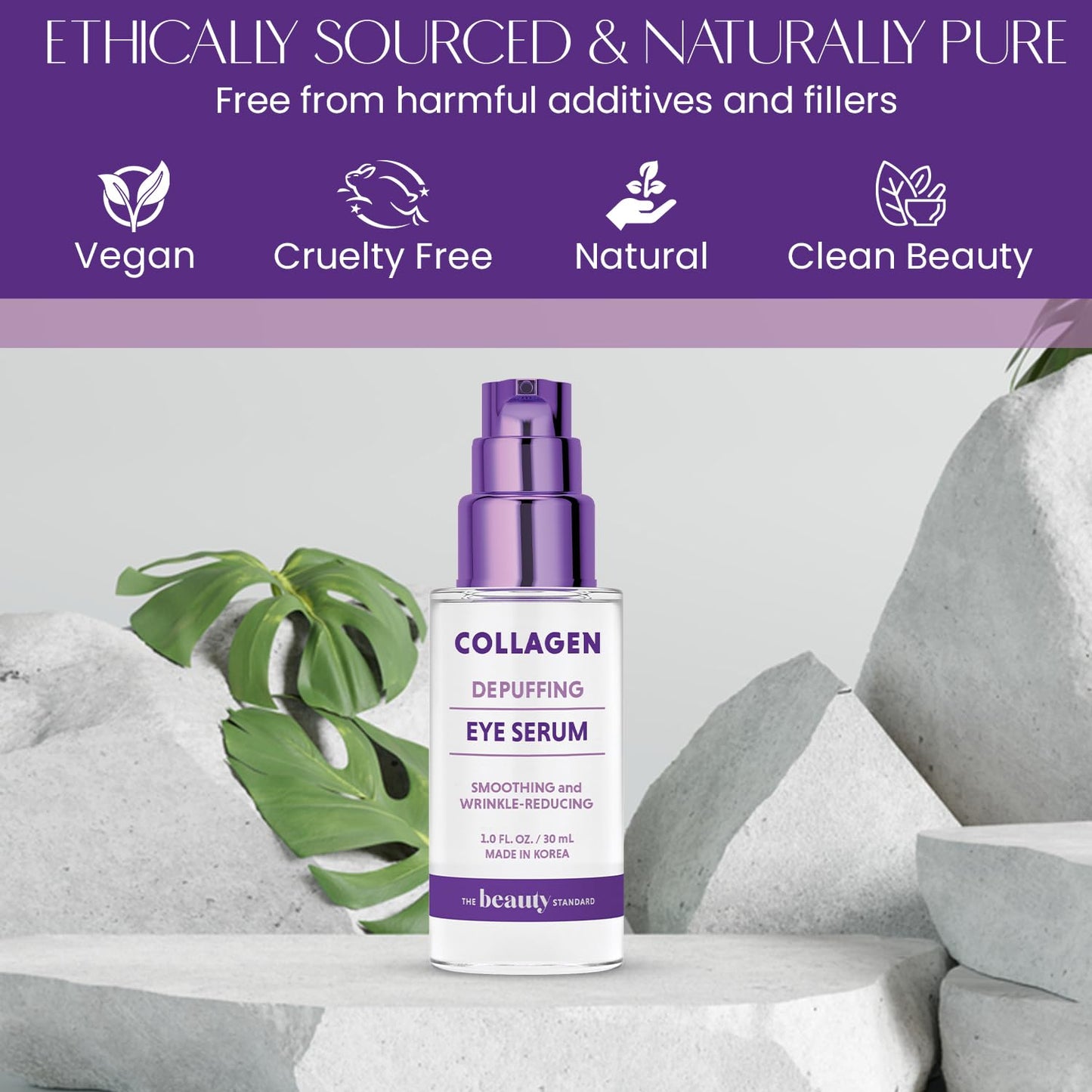 Collagen & Hyaluronic Acid Under Eye Serum - Anti Aging - Hydrating, Reduces Puffiness, Dark Circles & Wrinkles - Cruelty Free Korean Skin Care For All Skin Types - 1 oz / 30 ml